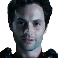 a close up of a man 's face with a white nose