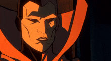 a close up of a cartoon character 's face with an orange hood