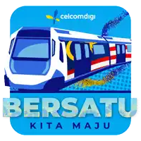 a blue and white train with the words bersatu kita maju written below it