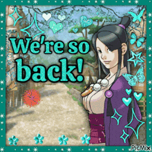 a picture of a girl with the words " we 're so back " on it