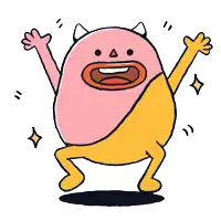 a cartoon drawing of a monster with horns and a smile on his face