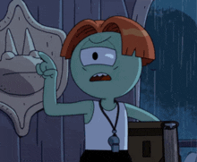 a cartoon character with red hair and one eye