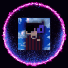 a pixel art of a person with a purple mask