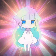 a cartoon of a girl with long white hair and blue eyes