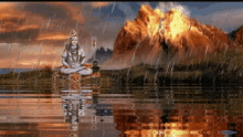 a painting of a deity sitting in the water