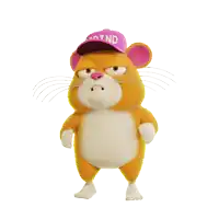 a cartoon hamster wearing a pink hat that says grind