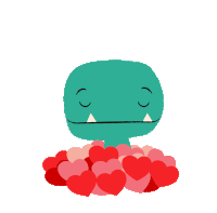 a cartoon of a monster surrounded by red hearts