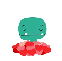 a cartoon of a monster surrounded by red hearts