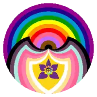 a colorful circle with a purple flower in the middle