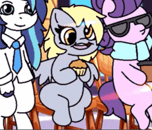 a cartoon of a pony holding a muffin