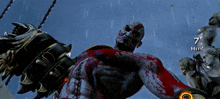 a video game shows a man with blood on his body and the number 7 hits