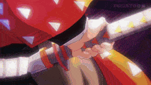 a close up of a person holding a sword with fugatoon written on the bottom right