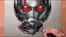 a drawing of an ant man helmet is being made in animatica