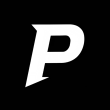 a white letter p on a black background with an arrow pointing to it