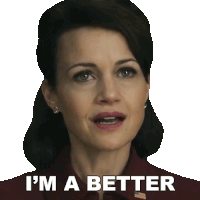 a woman says " i 'm a better " in front of her face
