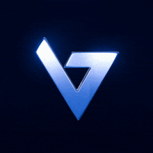 a blue triangle with the letter v in the middle of it
