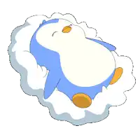 a cartoon penguin is laying on a cloud
