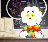 a cartoon character is standing in front of a computer screen that says celery on it