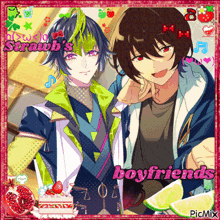 a picture of strawb 's boyfriends with strawberries and limes in the background