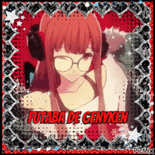 a picture of a girl with glasses and the name futaba de genkken