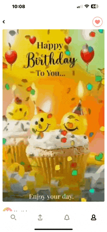 a happy birthday to you greeting card with cupcakes and balloons