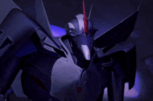 a robot with a red horn and a purple background