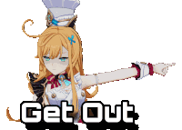 a picture of a girl with the words get out on it