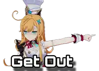 a picture of a girl with the words get out on it