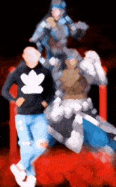 a blurry picture of a man wearing a black adidas shirt