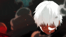 a drawing of a man with white hair and tokyo mx on the bottom