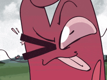 a cartoon drawing of a red object with a star on it 's eye