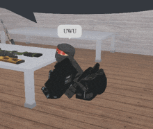 a person in a video game with a speech bubble that says ' uwu '