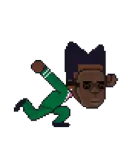 a pixel art of a person in a green suit
