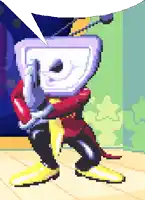 a pixel art drawing of a person with a toilet paper head