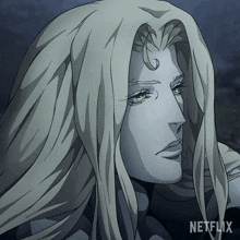 a close up of a woman 's face with a netflix logo behind her