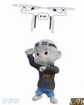 a cartoon character wearing a hoodie that says ' zhout ' on it