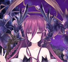 a girl with purple hair and a purple background
