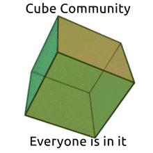 a green and brown cube with the words cube community everyone is in it below it