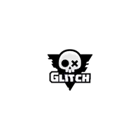 a logo for glitch with a skull and crossed eyes