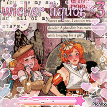 a picture of two girls with the words wicker liquor 3 on the top
