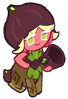 a cartoon character is holding a bag and a horn .