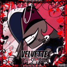 a picture of velvete de pinkie with hearts and skulls around her
