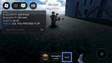 a screenshot of a video game that says oh man on the top