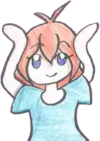 a drawing of a person with red hair holding their head