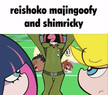 a group of cartoon characters with the words reishoko majingoofy and shimricky on the top