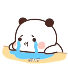 a panda bear is crying with tears coming out of his eyes .