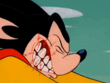 a close up of a cartoon character 's mouth with a lightning bolt coming out of it