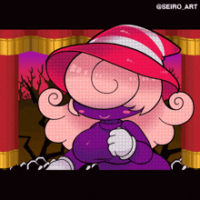 a cartoon of a girl wearing a red and white hat with the hashtag @seiro_art