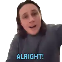 a woman with long hair says alright on a white background