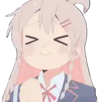 a girl with pigtails is smiling with her eyes closed and her mouth open